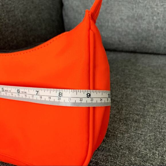 NEW Fluorescent Orange Nylon Mini Bag Hobo Shoulder Neon Purse - Picture 8 of 9